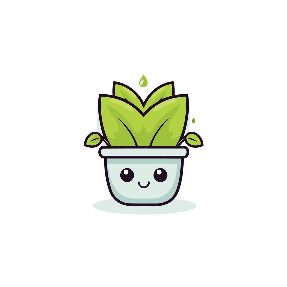 Cute plant in pot element flat cartoon character illustration icon design vector