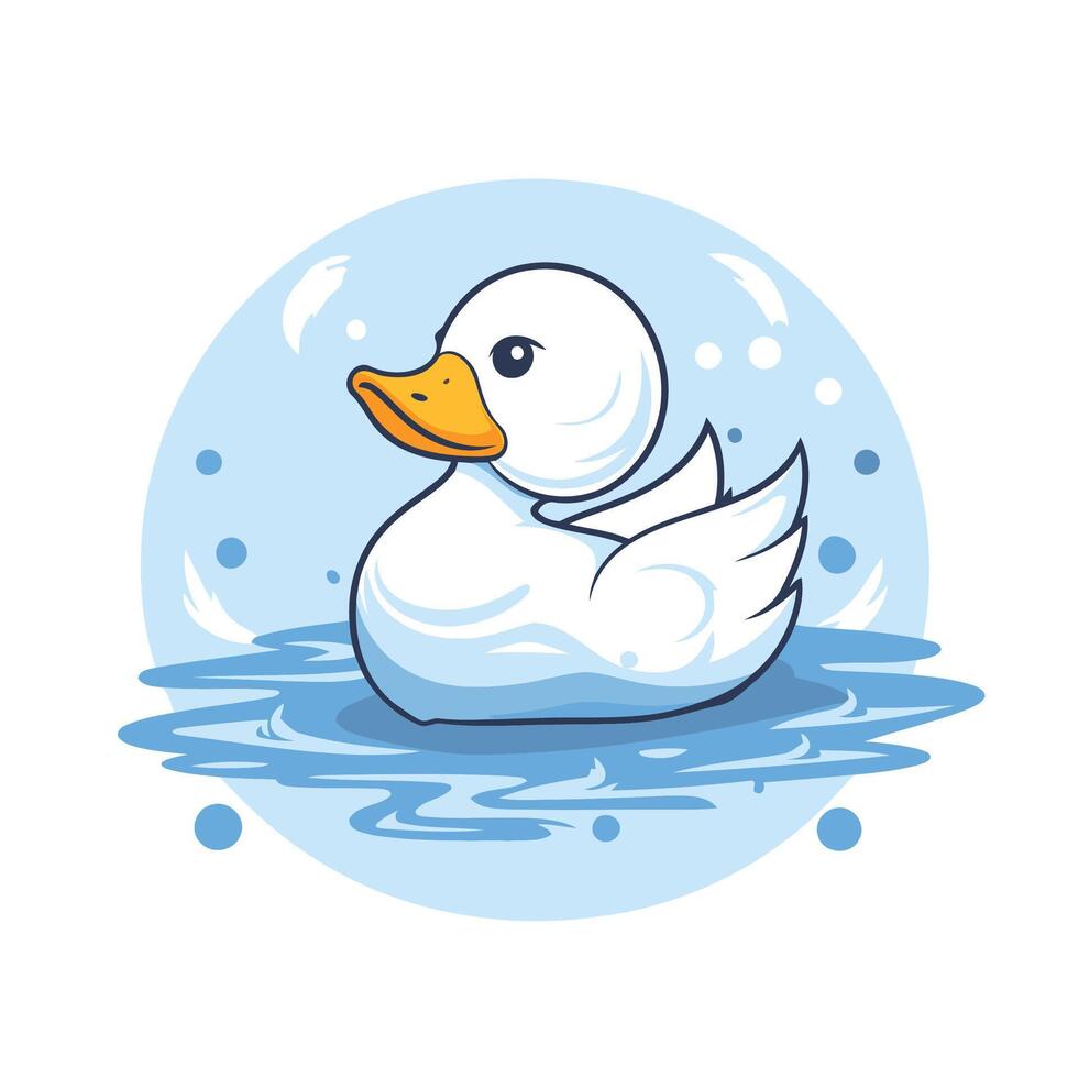element illustration of a cute duck swimming in the water Cartoon style vector