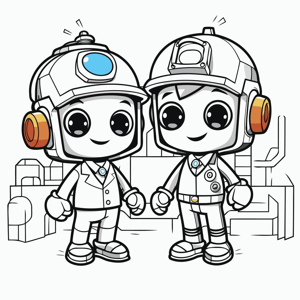 Cartoon Illustration of Two Astronaut Kids Wearing Spacesuits vector