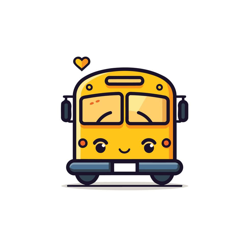 Cute yellow school bus with heart element illustration on white background vector