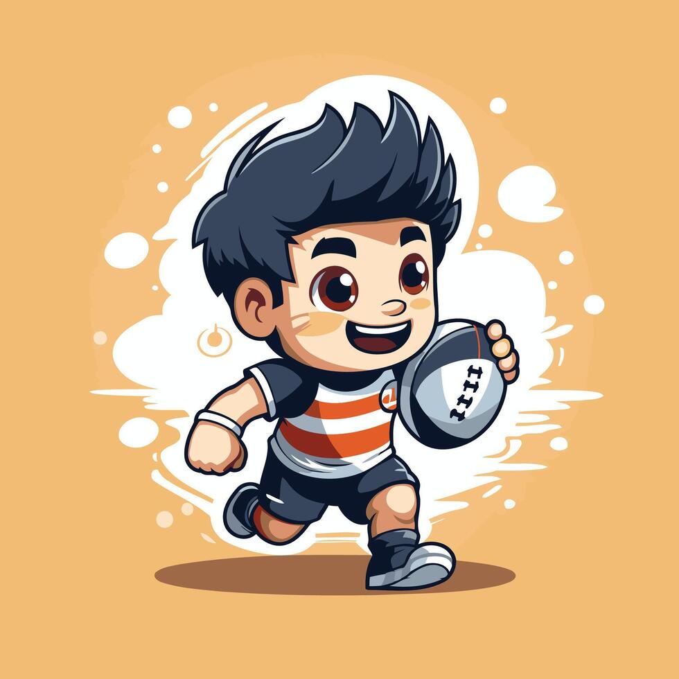 Cute little boy running with rugby ball in hand element illustration vector