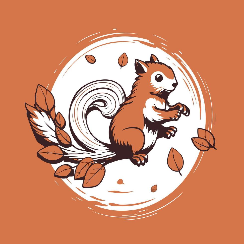 Squirrel with a nut on the background of the moon illustration vector