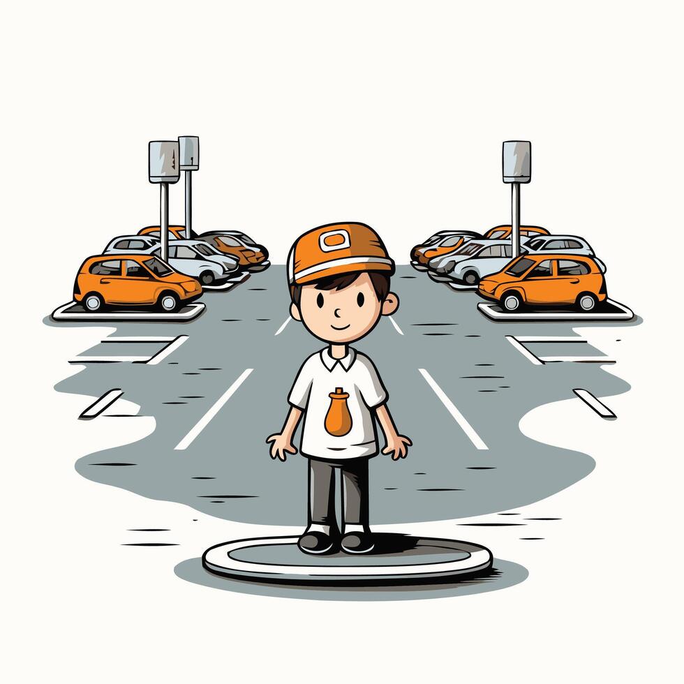 Cartoon man standing on the road with traffic element illustration vector