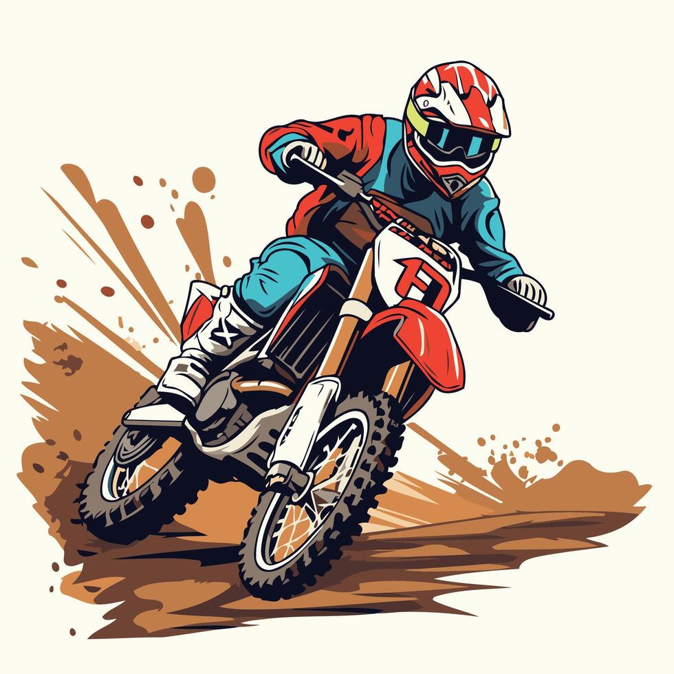 motocross rider on the race element illustration in retro style vector