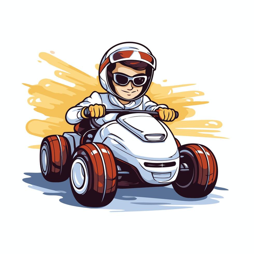 Funny karting boy riding a race car illustration vector