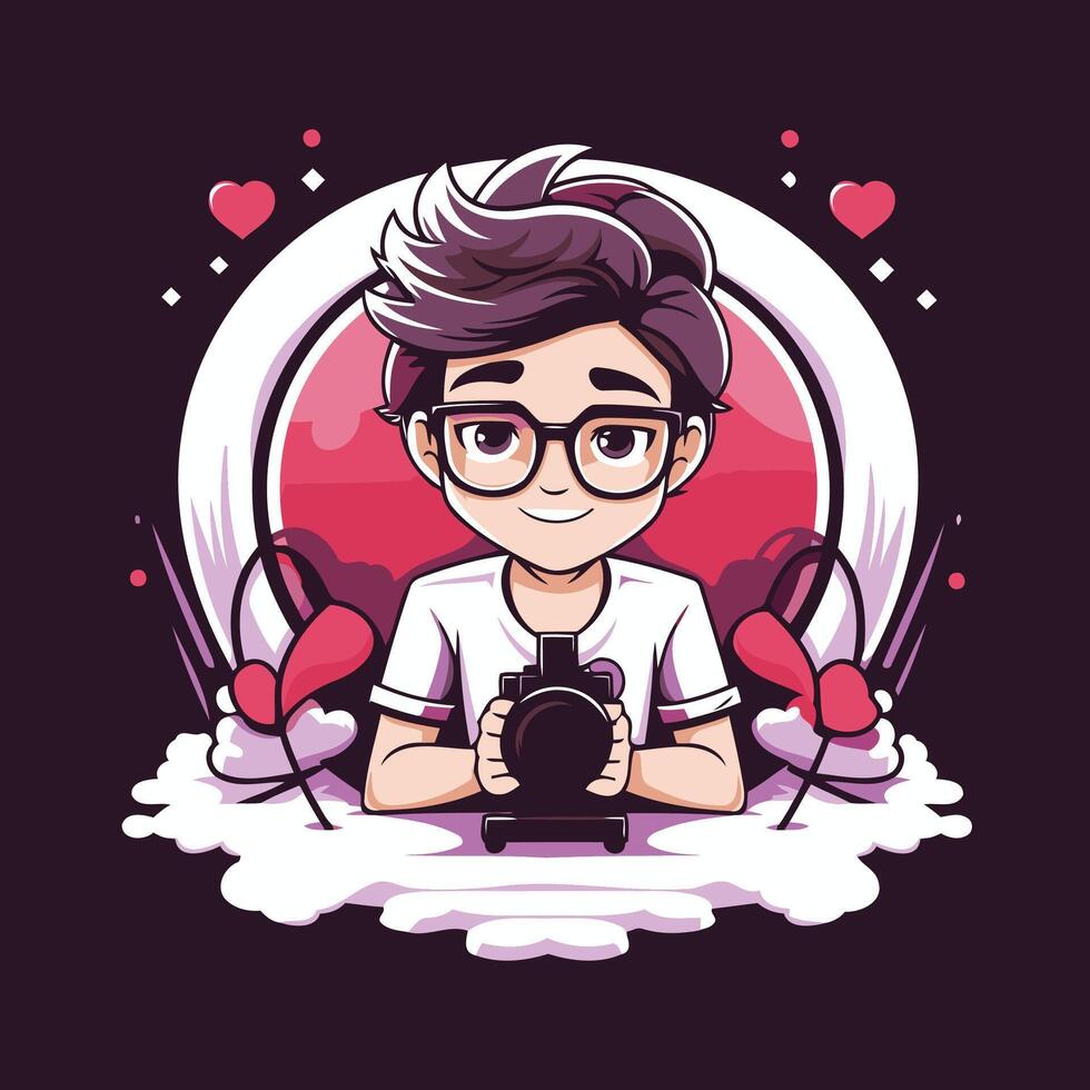 Boy cartoon with microscope icon element illustration graphic design element illustration graphic design vector