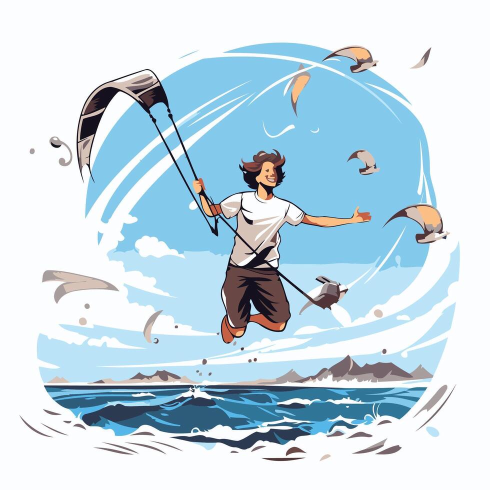 Kitesurfer on the seashore illustration vector