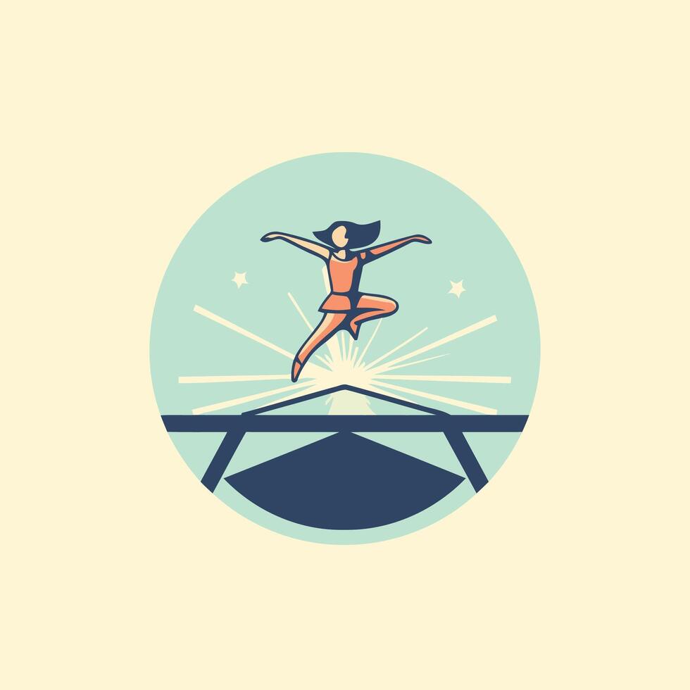illustration of a girl jumping on a trampoline Flat design vector