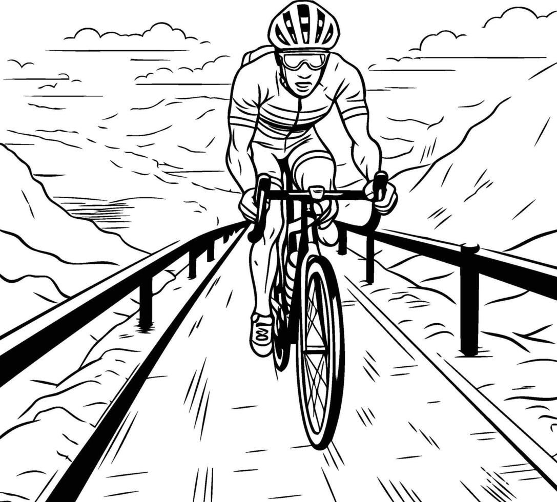 Cyclist riding on the road Monochrome illustration vector