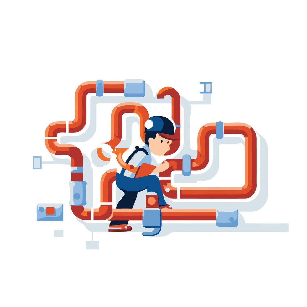 Plumber at work illustration in flat style on white background vector