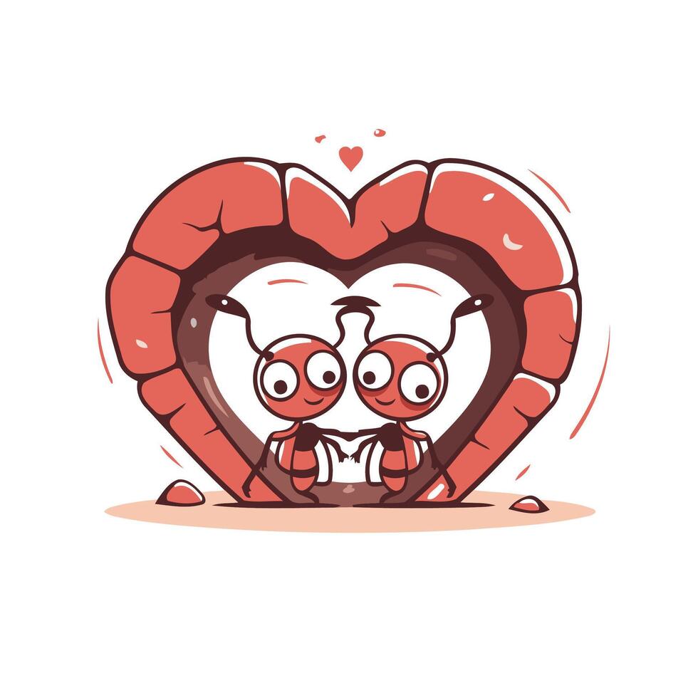 Cute cartoon heart with worm and caterpillar illustration vector