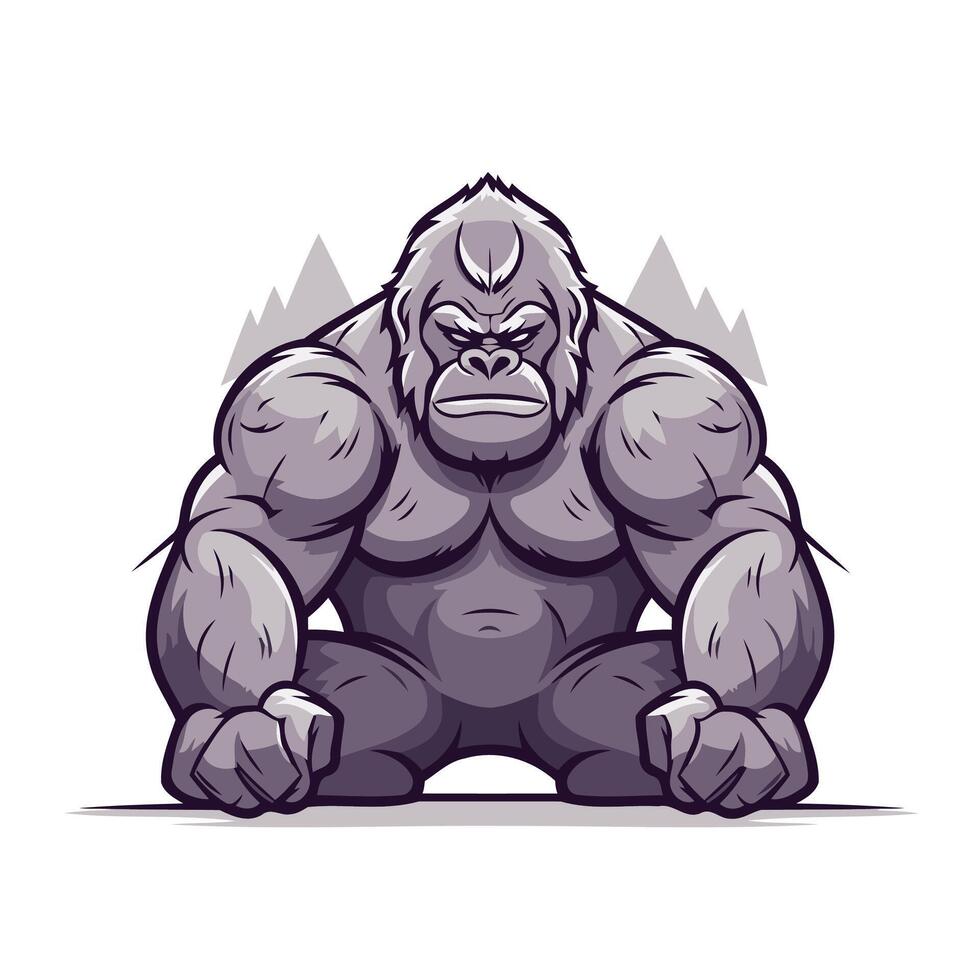 illustration of a strong gorilla on a white background Cartoon style vector