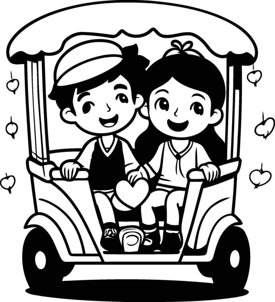 couple in tuk tuk car cartoon element illustration graphic design vector