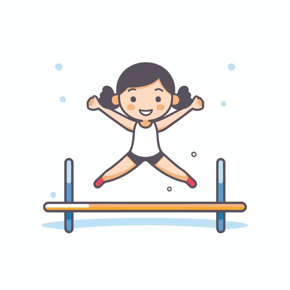 Cute little girl doing gymnastics on a seesaw illustration vector