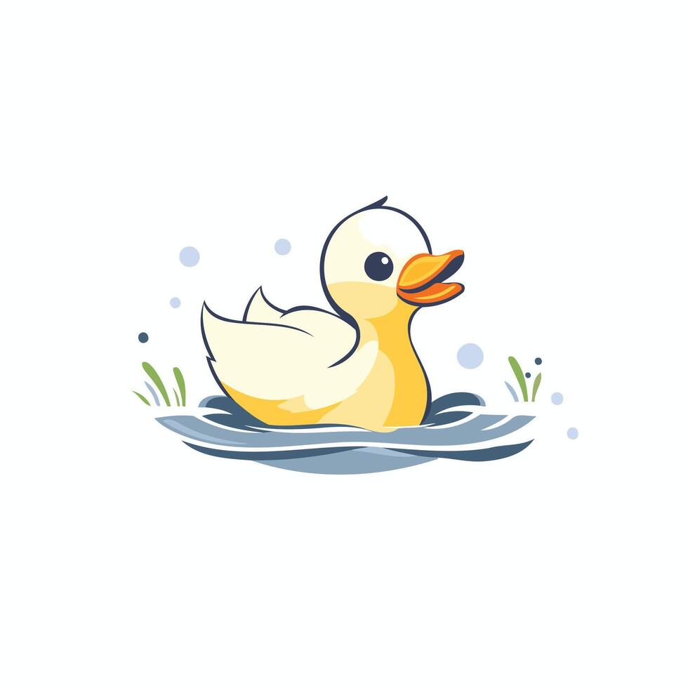 Cute duckling swimming in the water illustration on white background vector