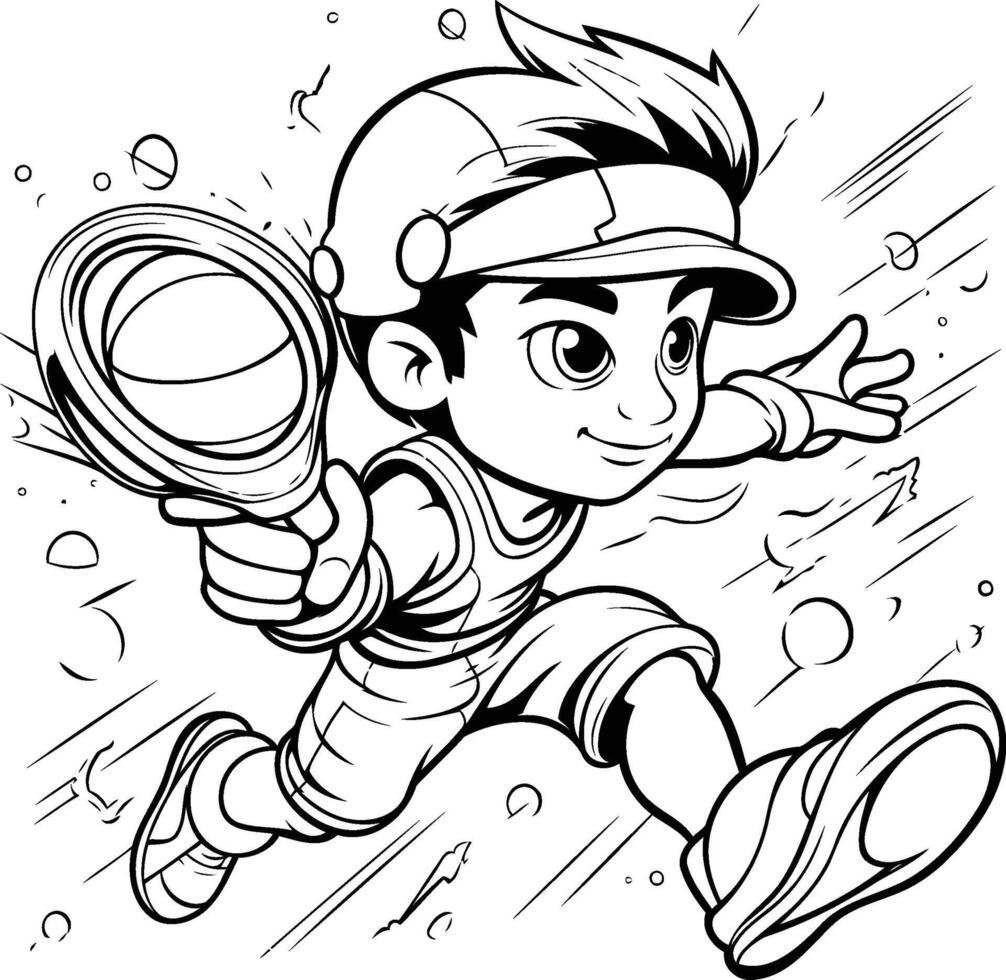 Black and White Cartoon Illustration of a Kid Astronaut or Astronaut Character for Coloring Book vector