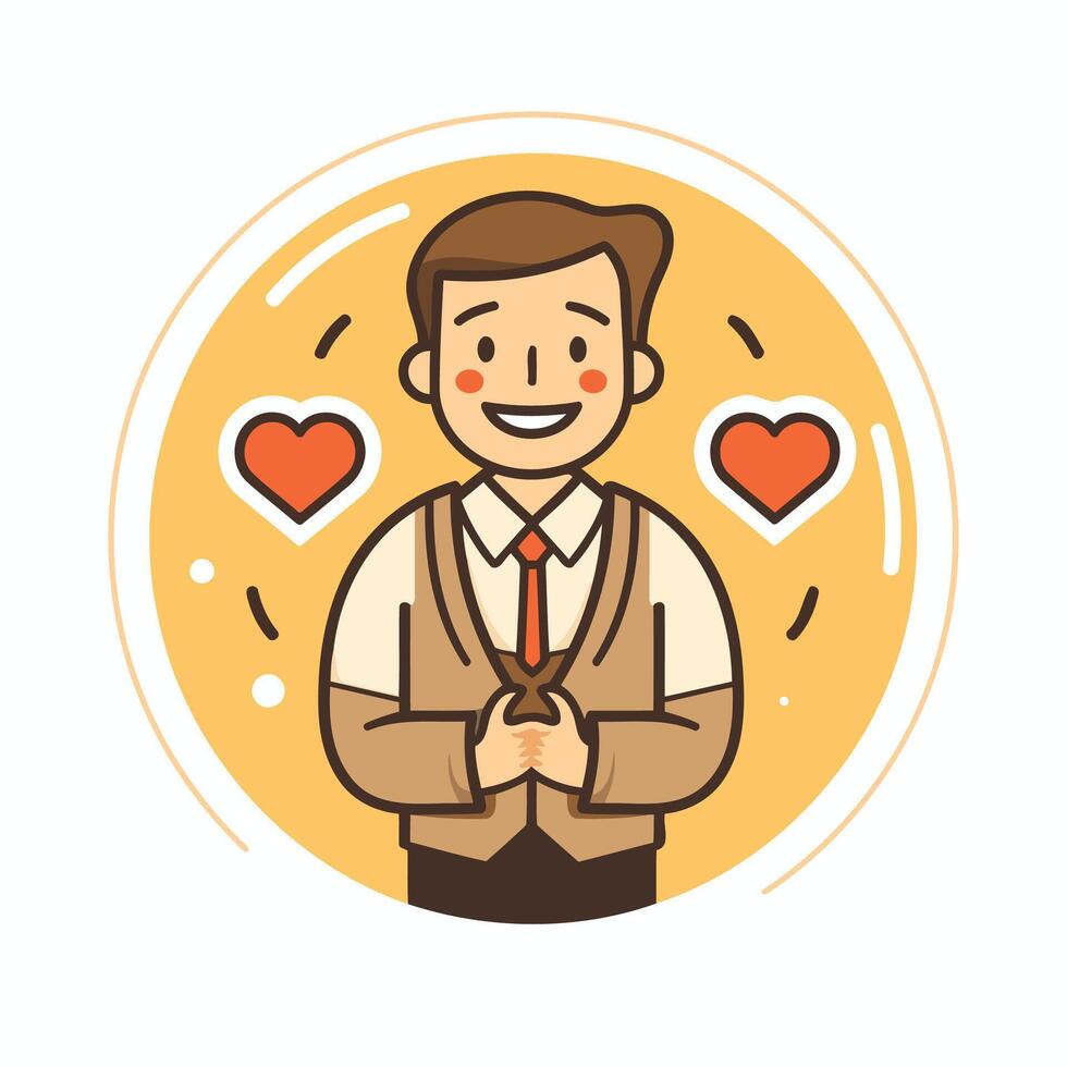 illustration of a man in a suit and tie with hearts around vector