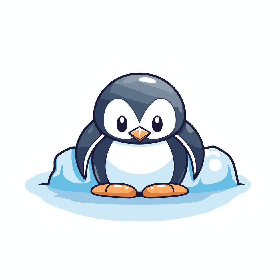 Cute penguin on ice floe cartoon element illustration graphic design vector