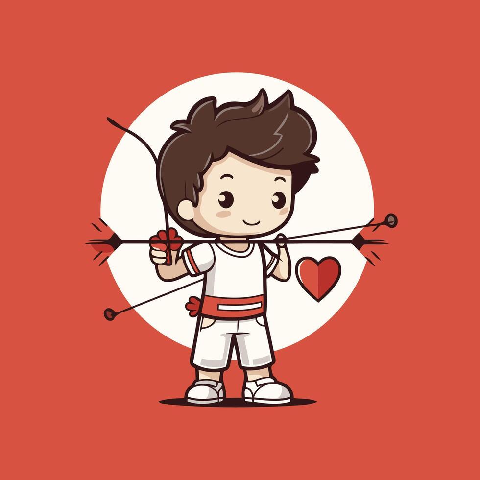 Cupid boy with bow and arrow cartoon character element illustration graphic design vector