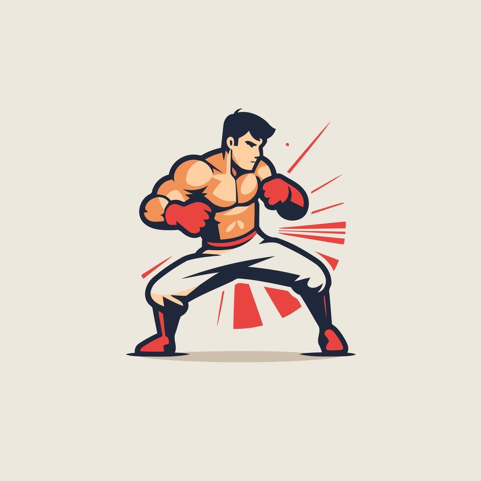 Boxing logo design template illustration of a box fighter vector