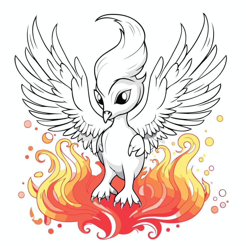 Illustration of a white owl on fire with wings spread out vector