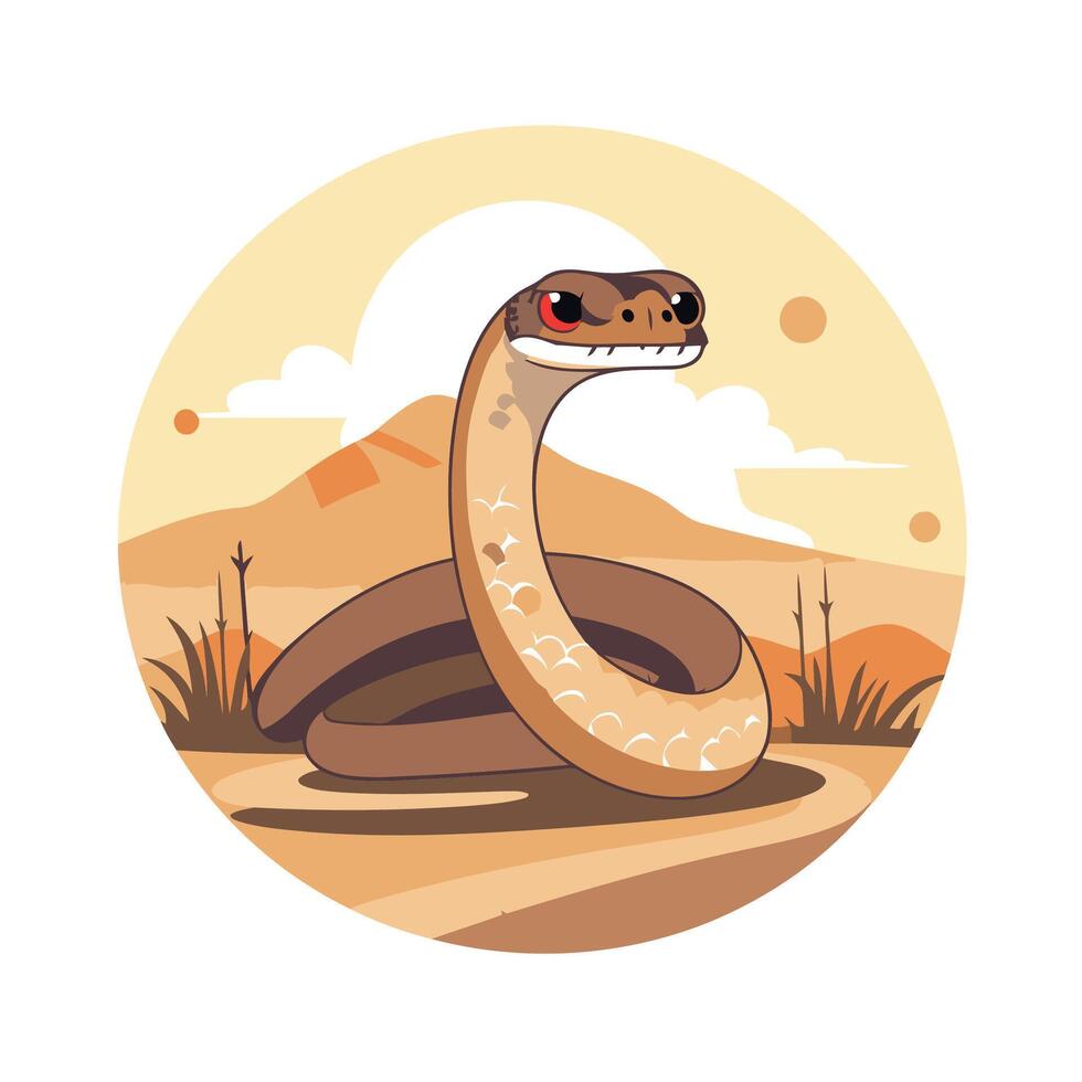 Cute cartoon snake in the desert illustration in flat style vector