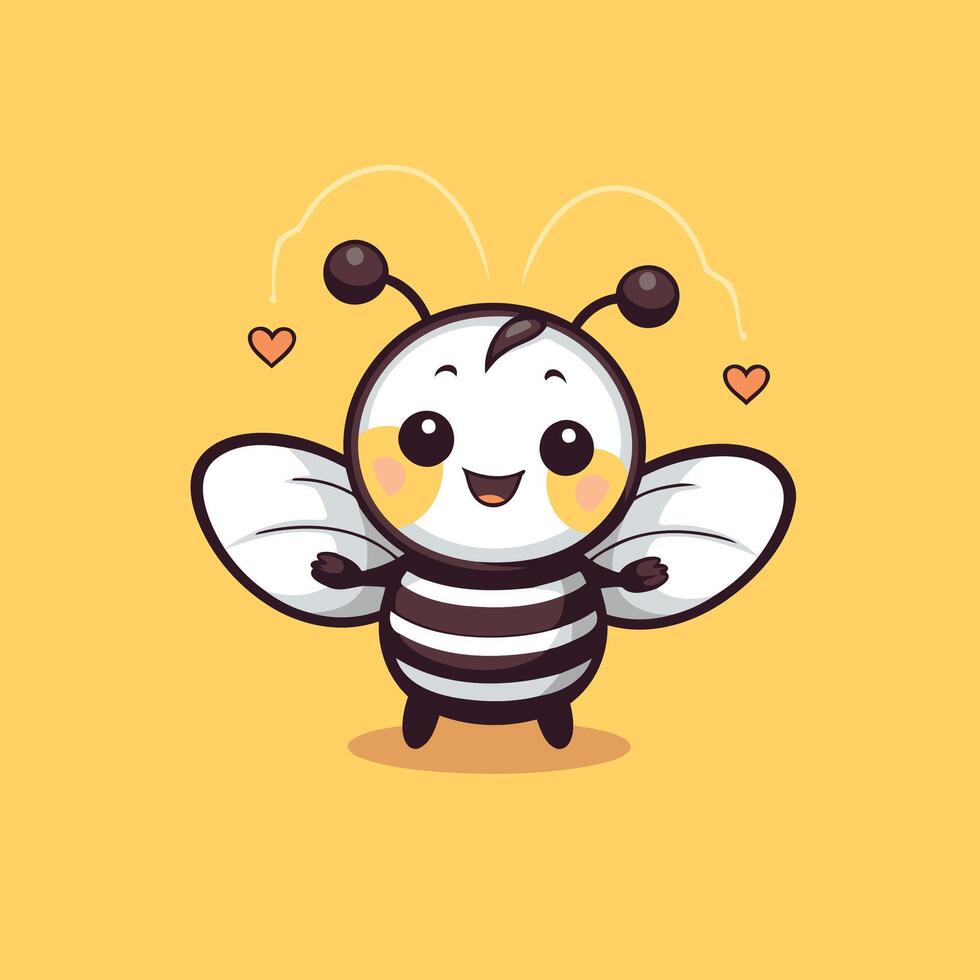 Cute cartoon bee character illustration isolated on yellow background vector