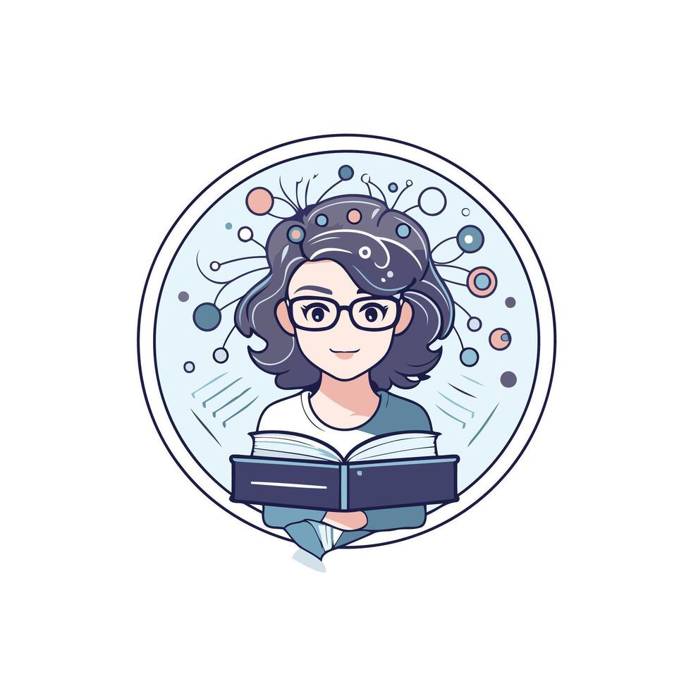 Girl reading a book illustration in a flat style on a white background vector