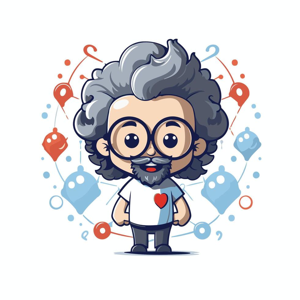 illustration of a cartoon character of a man with a mustache and glasses vector