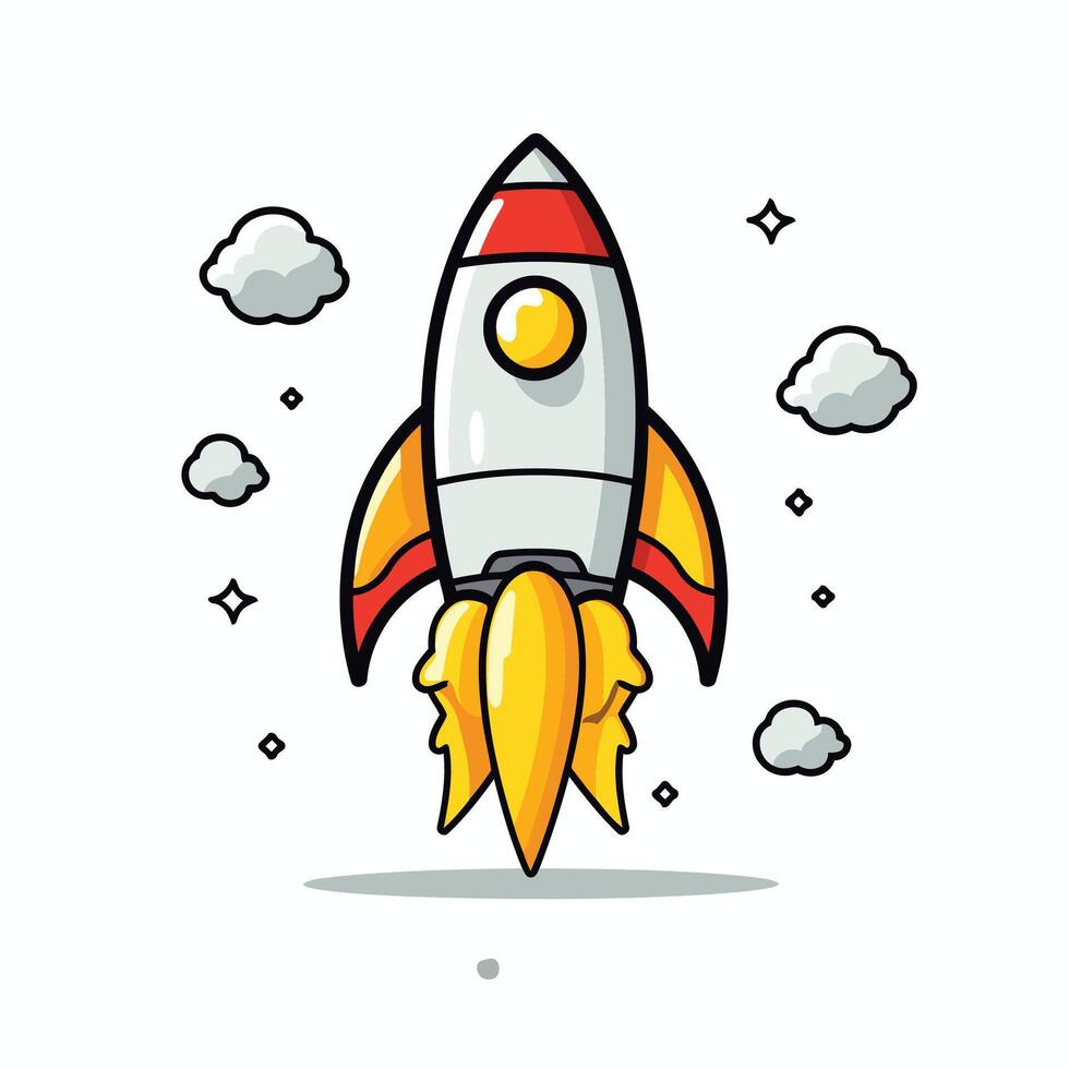Rocket icon in flat style Startup illustration on white background vector