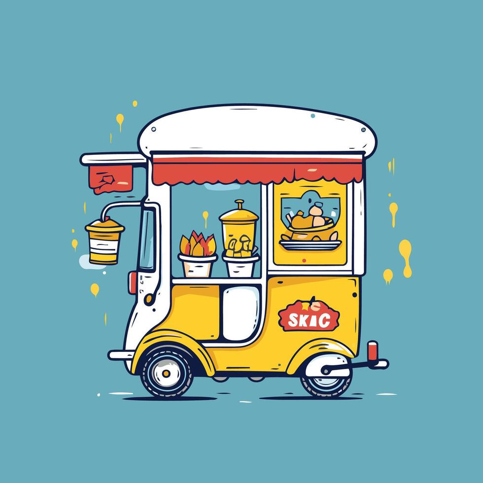 illustration of a street food cart with ice cream in cartoon style vector
