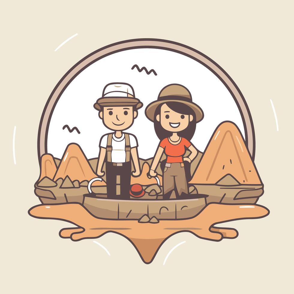 illustration of a man and a woman on a camping trip vector