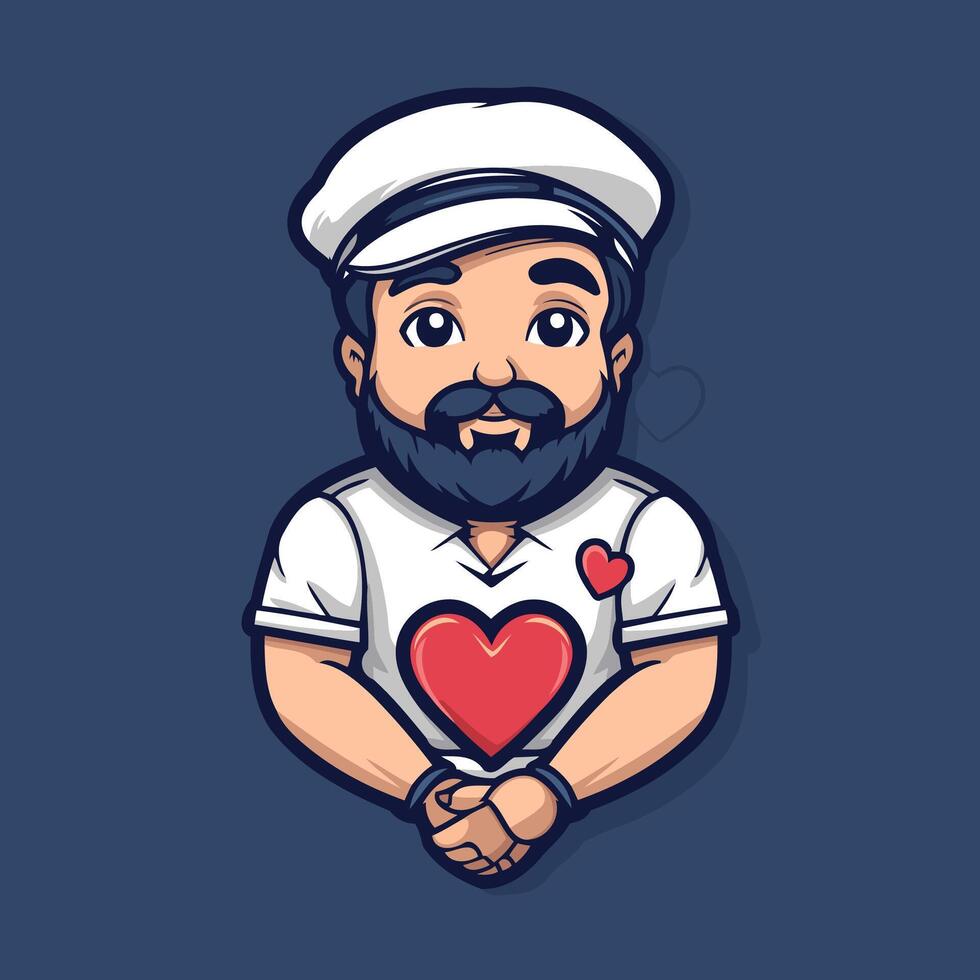 Sailor with a beard and mustache holding a heart illustration vector