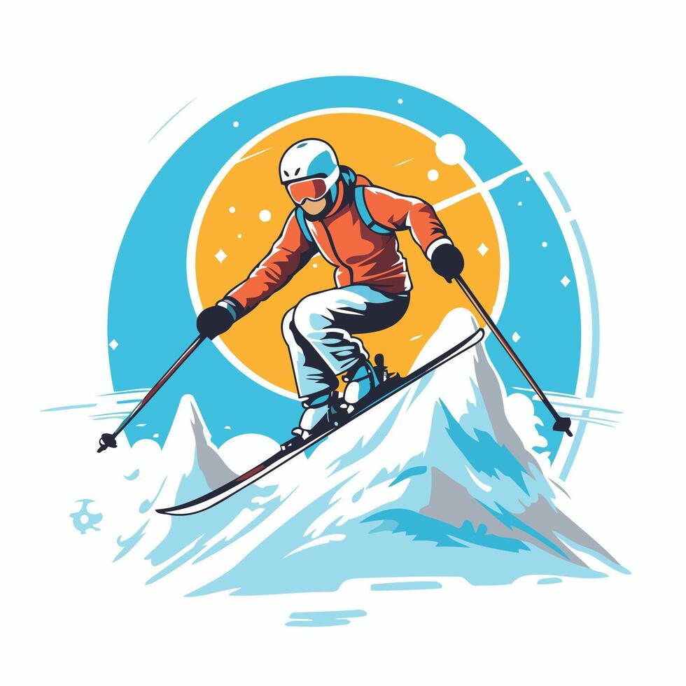 Skiing in the mountains winter sport illustration vector