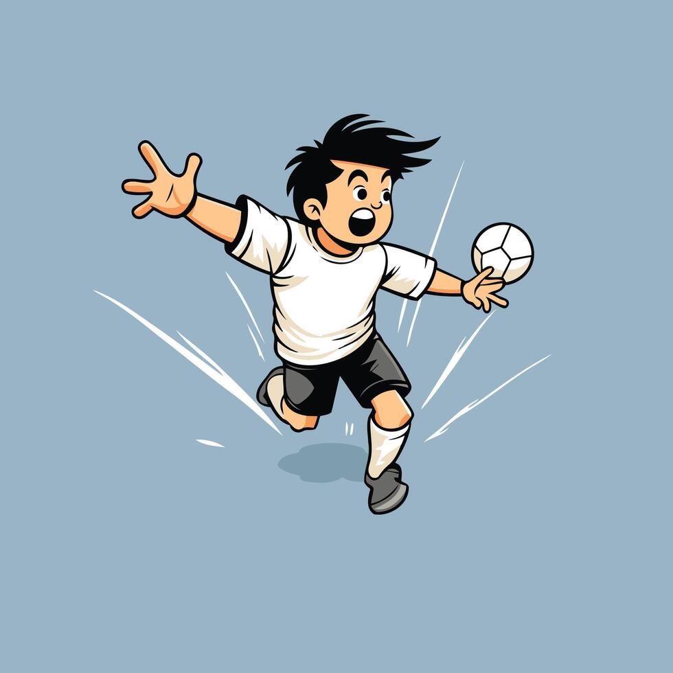 Cartoon soccer player kicking the ball illustration in cartoon style vector