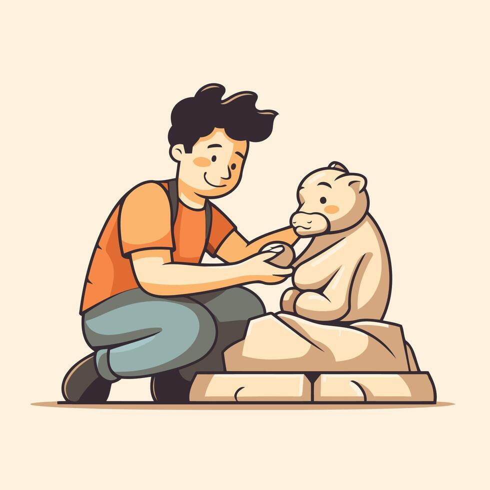 Father playing with his son Flat style illustration Cartoon character vector