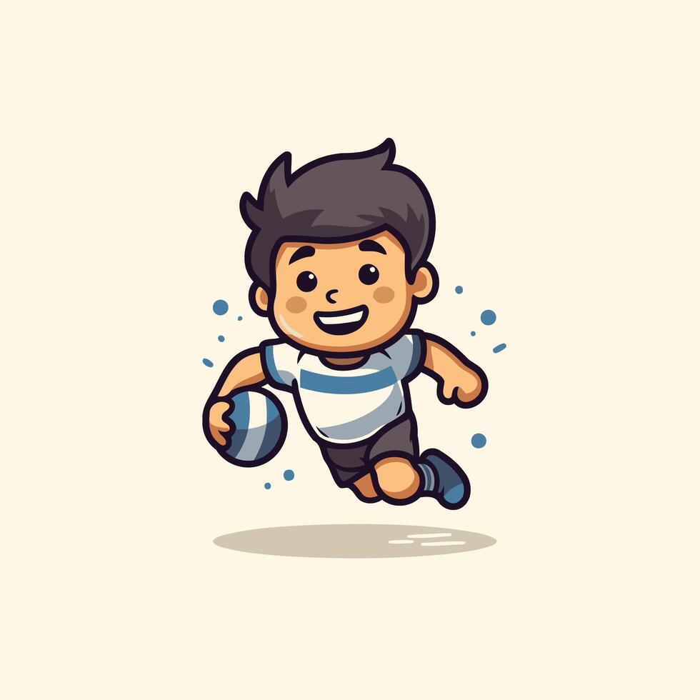 Illustration of a little boy playing rugby Cartoon style vector