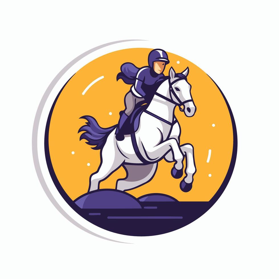 element illustration of a horseman riding on white horse in round shape vector