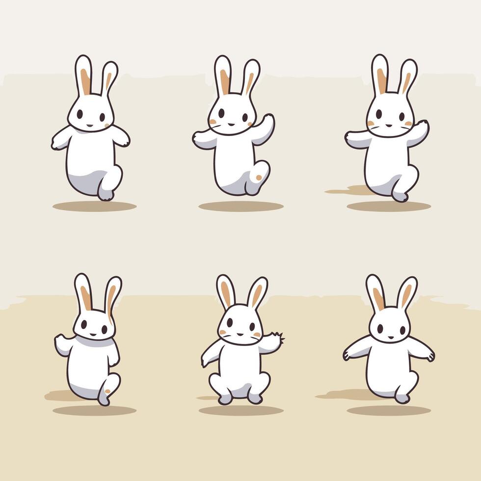 Set of cute easter bunnies in different poses illustration vector