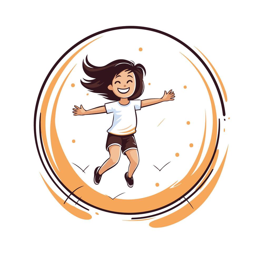 Happy little girl jumping in the air illustration on white background vector