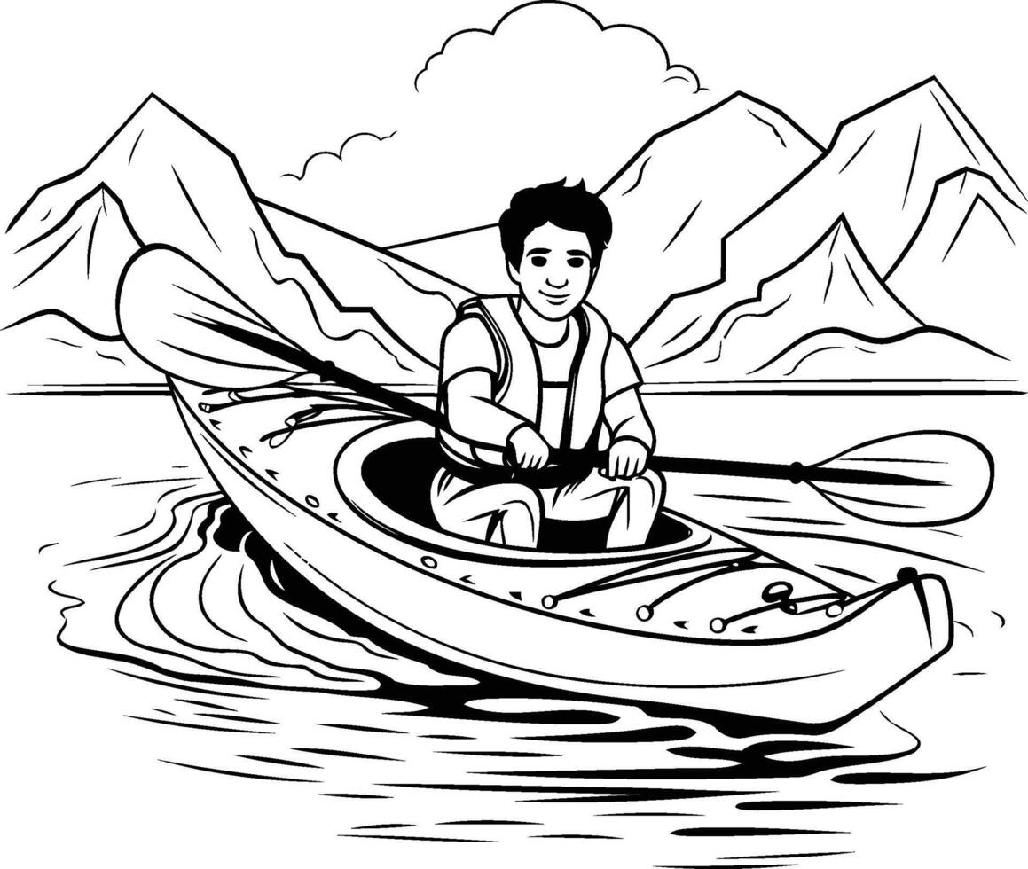Man paddling in a kayak illustration of a man paddling in a kayak vector