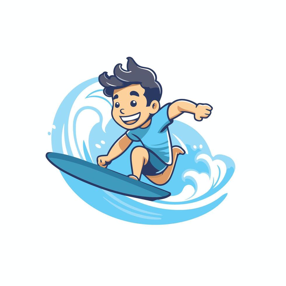 Surfer cartoon character illustration isolated on white background Surfer man surfing on waves vector