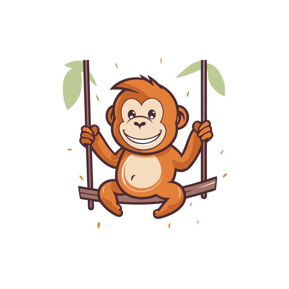 Cute monkey swinging on a swing illustration isolated on white background vector