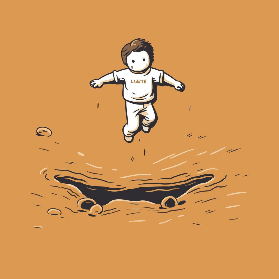 illustration of a boy jumping on a skateboard in the water vector
