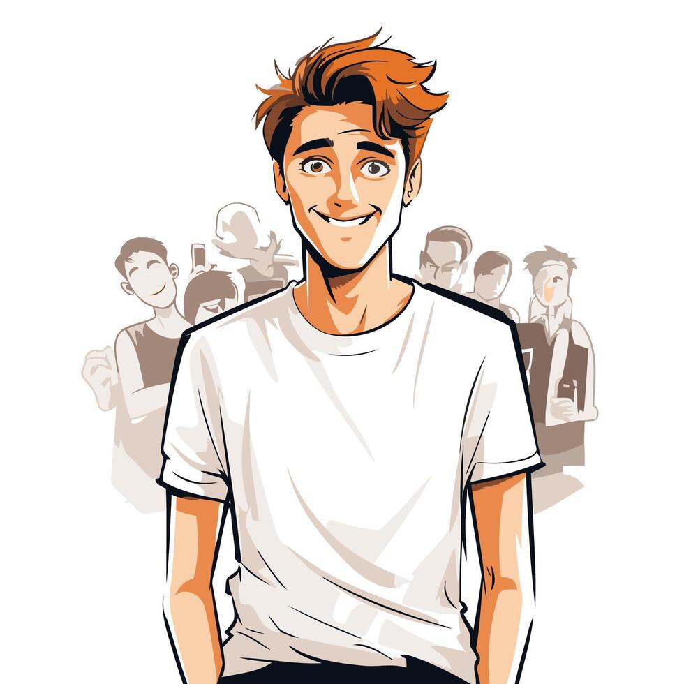 Handsome young man in white t shirt illustration vector