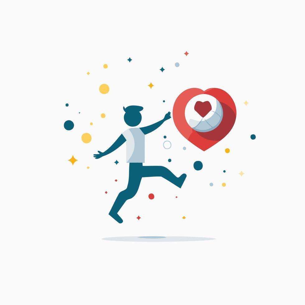 Man running with heart icon illustration in flat design style vector