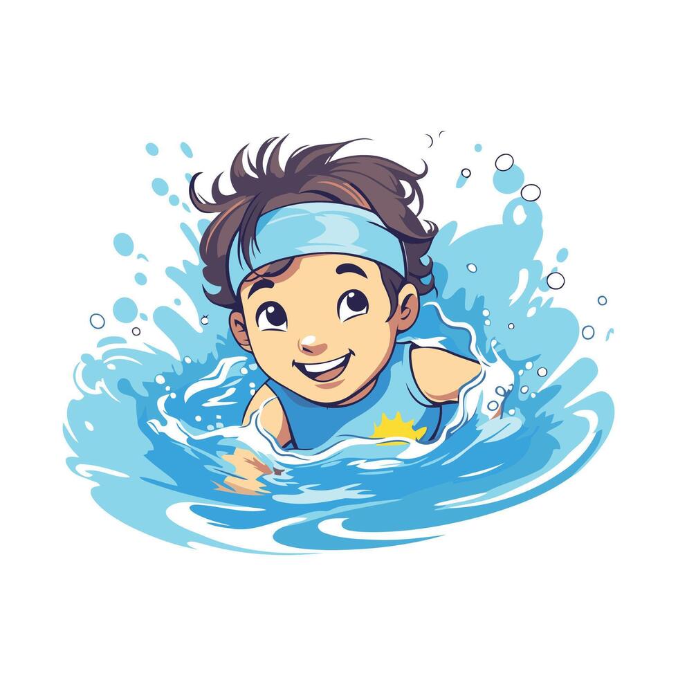 illustration of a boy swimming in the water Cartoon character vector