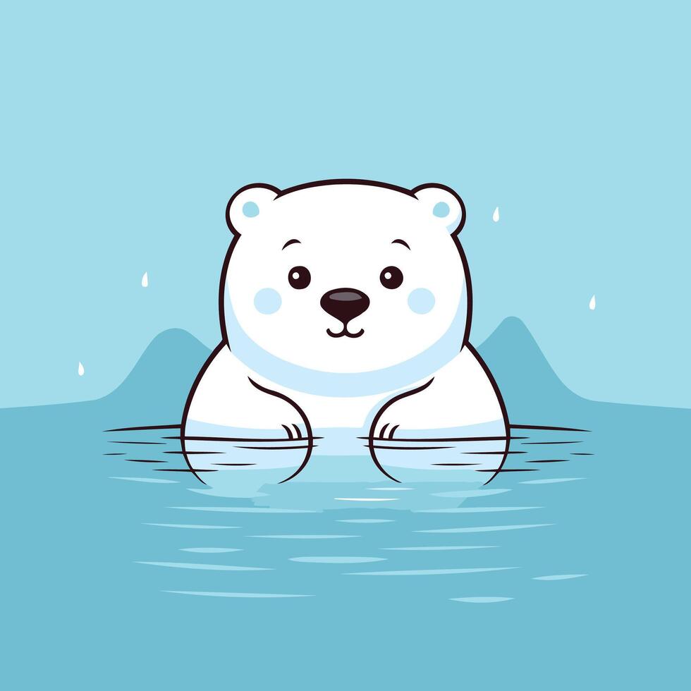 Cute cartoon polar bear swimming in the water illustration vector
