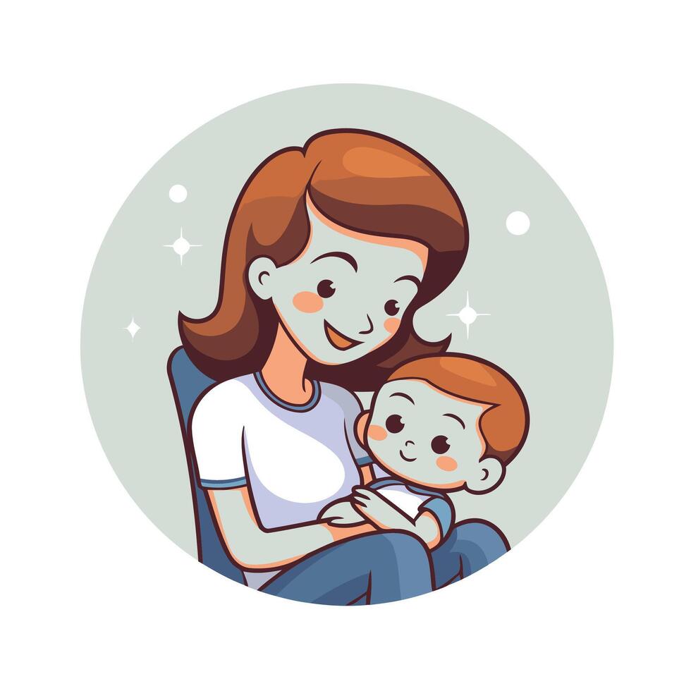 Mother and son together illustration in cartoon style on white background vector