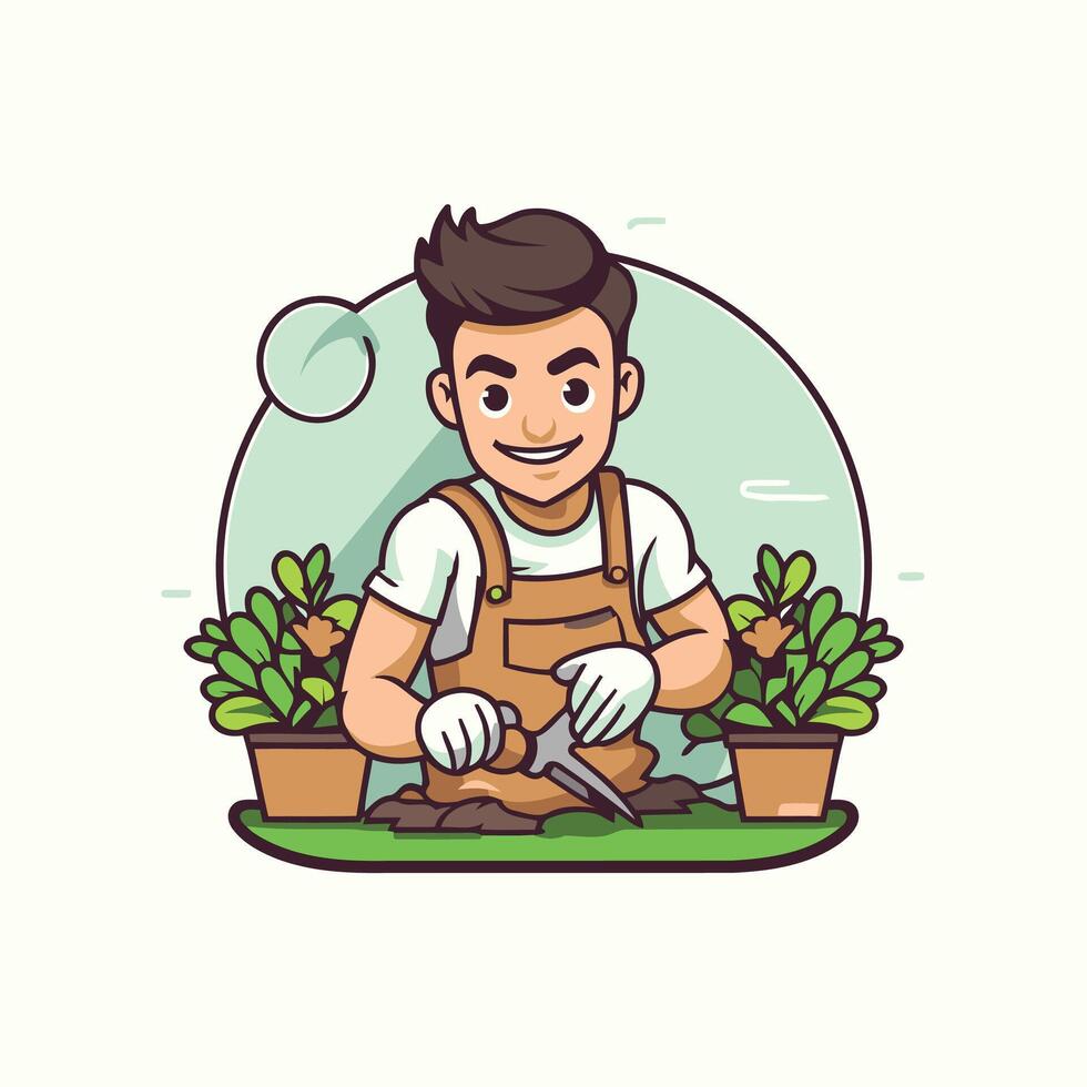 gardener cartoon character illustration Flat design style Isolated on white background vector
